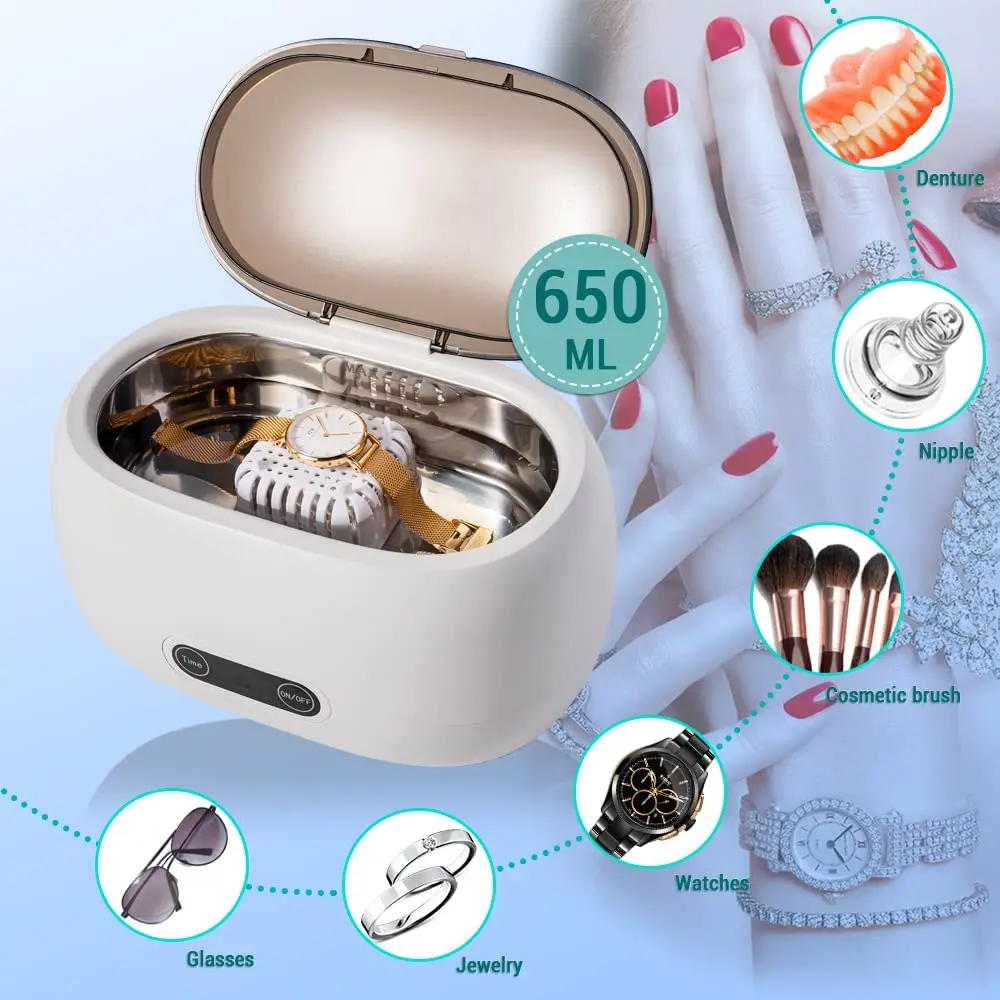 NEW Ultrasonic Jewelry Cleaner 600ml 35W Ultrasound Bath with Timer 45kHz for Eyeglasses Watches Rings Necklaces Coins Dentures