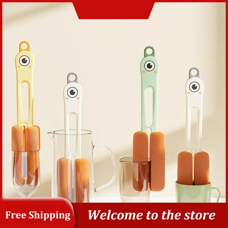 

Cleaning Sponge Brush Strong Cleaning Power Charming Yellow Cup Brush Small Brush With Long Handle Swipe Multiple Uses