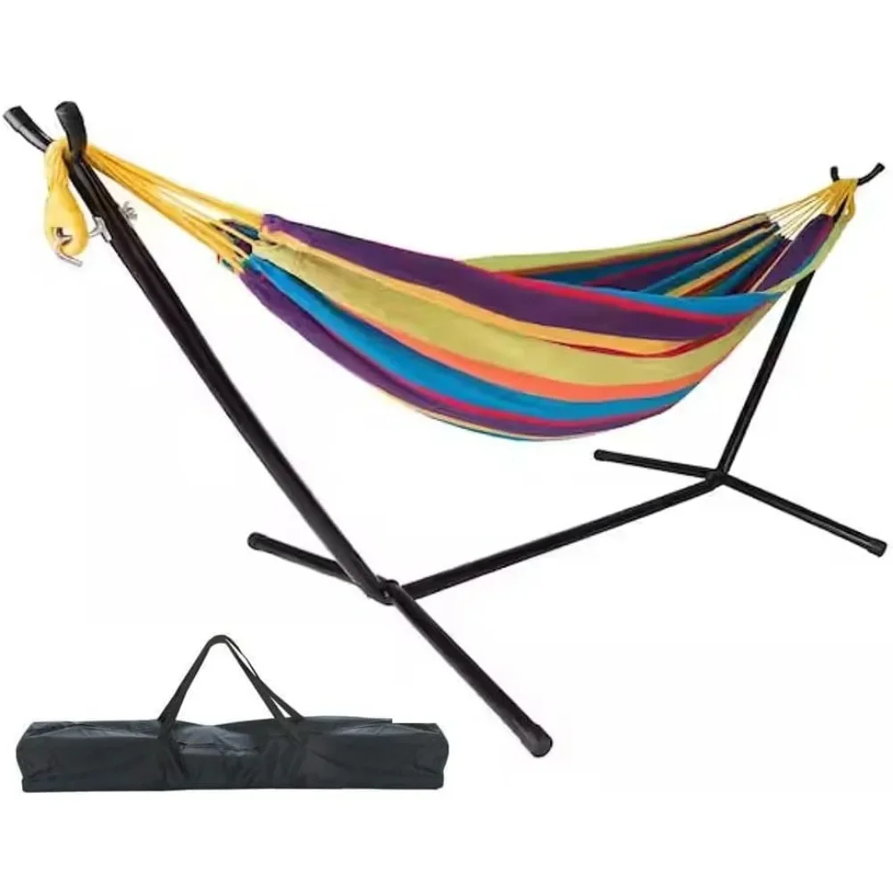 Double Hammock with Stand Two Person Hammock Adjustable with Space Saving Steel Hammock Stand Includes Portable Carrying Case 2