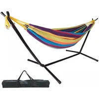 Double Hammock with Stand Two Person Hammock Adjustable with Space Saving Steel Hammock Stand Includes Portable Carrying Case 2