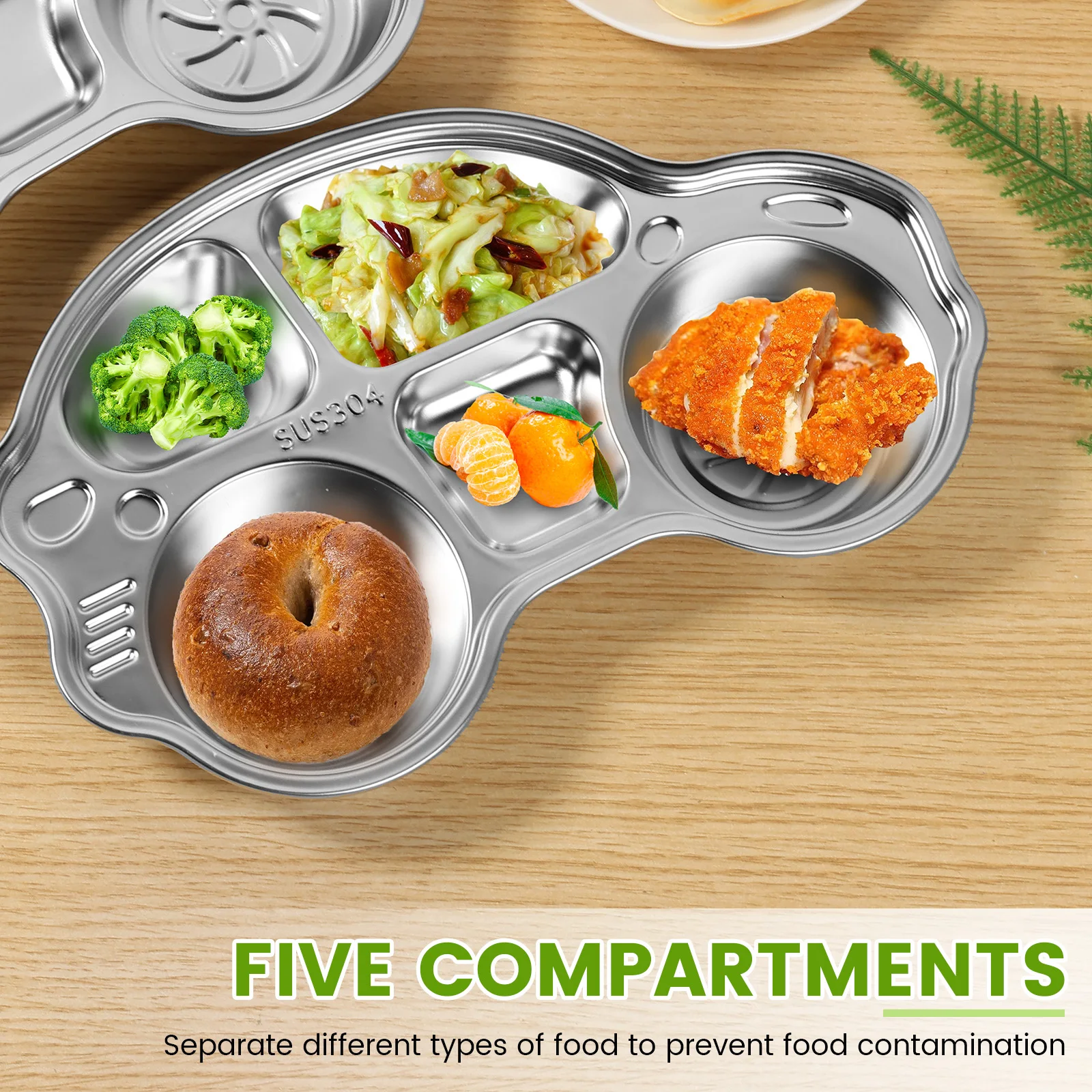 2 Pcs Kids Plates with 5 Compartments Car Shape Meal Plate Reusable Dinner Plates Serving Platter Portable Toddler