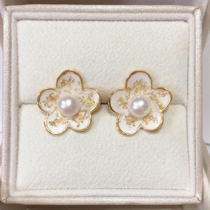 

ZHBORUINI 14K gold plated Natural Pearl Earrings S925 Silver Ear Needle Golden Sand Flower Stud Earrings For Women Jewelry Gift