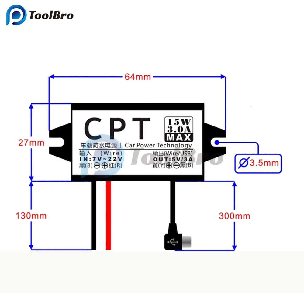 Convertore di alimentazione per auto DC-DC da 12 V a 5 V 3 A 15 W