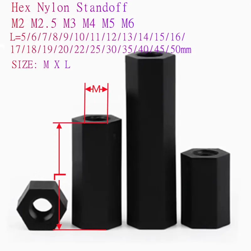 Kit 150 Distanziatori Nylon Esagonali Neri M2 M2,5 M3 M4 M5 Per Elettronica E Fai Da Te