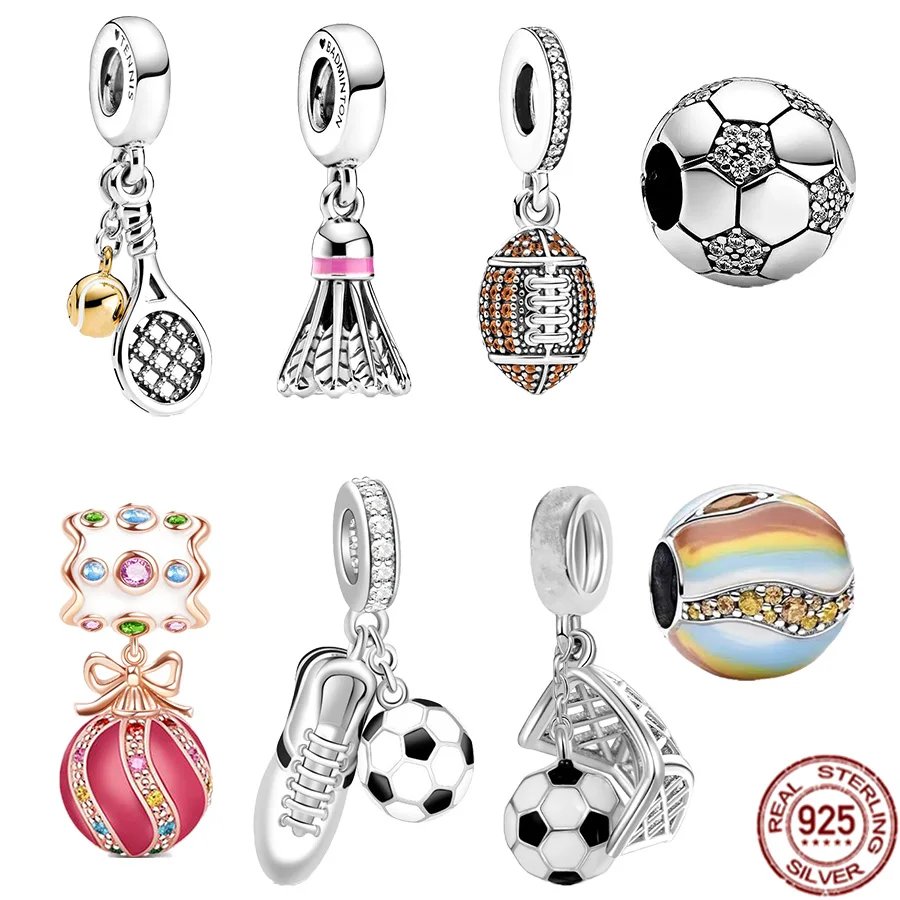 

Женская подвеска серебряный американский футбол и бадминтон, подходящая для оригинального браслета Pandora, сделай сам, изготовление ювелирных изделий