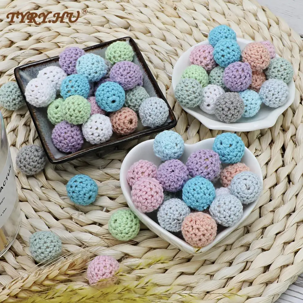 20Pcs 16mm Wooden Crochet Beads Chewable Beads DIY Wooden Teething Knitting Beads Jewelry Crib Sensory Toy Baby Teether Accessor 2