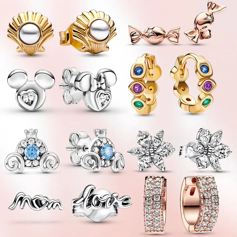 

New 925 Sterling Silver Earrings Infinity Stones Charm Heart Earrings Mouse Earrings For Women Diy Earring Fashion Jewely Gift
