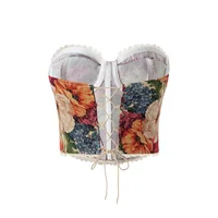 Vintage Flower Print Strapless Bandage Lace Fishbone Camisoles Women Summer Slim Fit Crop Tops Streetwear Tank 2025 Tube Tops - Image 6