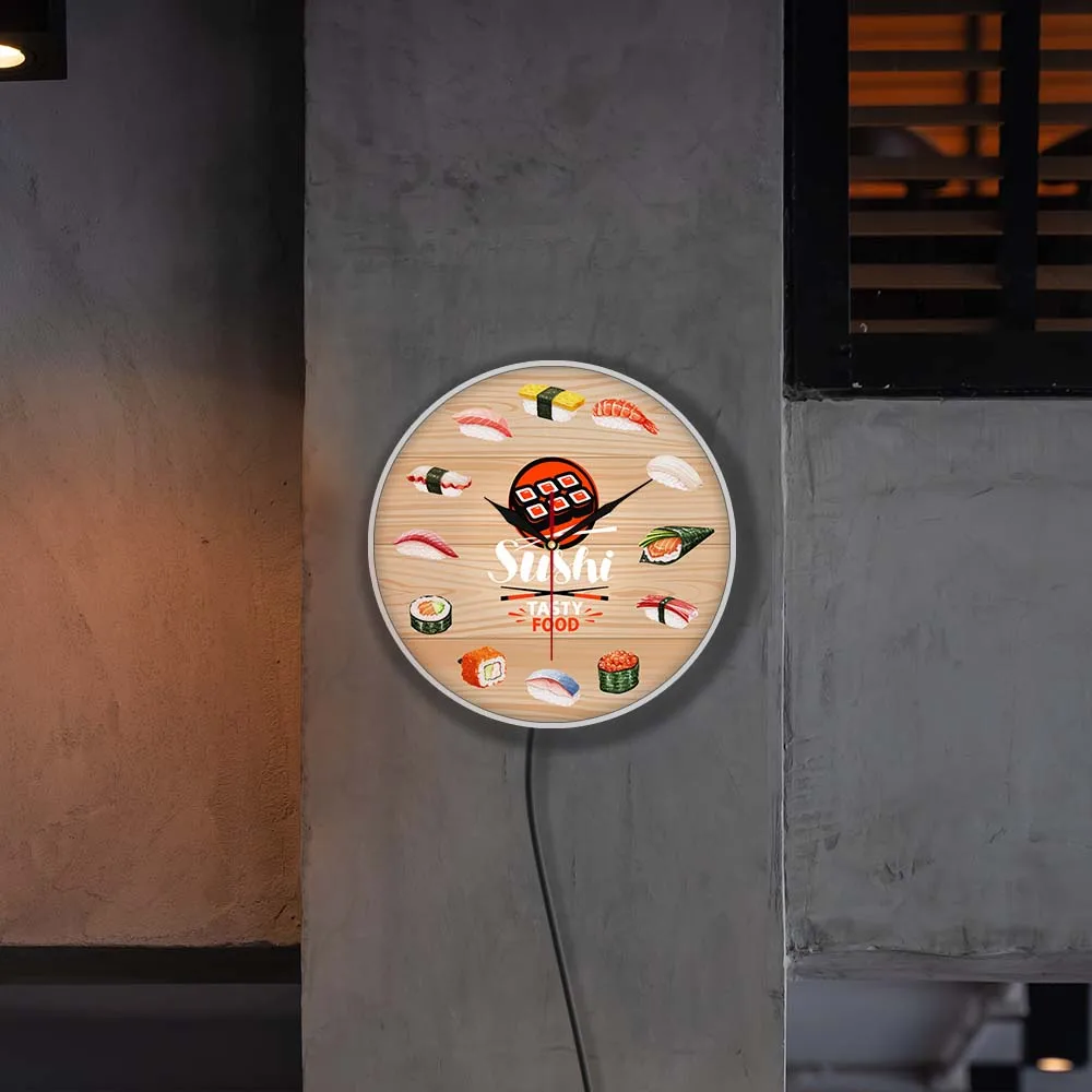 Japanese Cuisine Sushi Tasty Food Wall Clock Kitchen Wall Art Decorative Minimalist Wall Watch Gift for Foodies Restaurant Chef 5