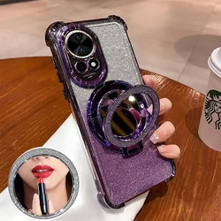 Glamorous Bling Glitter Silicone Phone Case with Luxury Mirror Holder and Ultra-thin Stand Cover for Nova9 se (PURPLE)