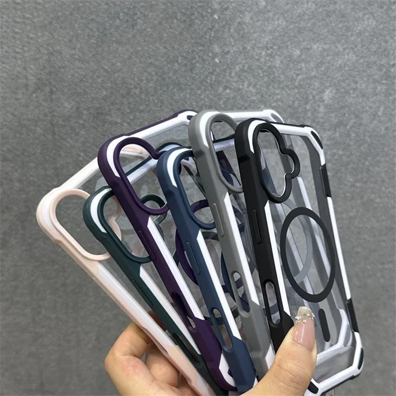 Hit Color Magnetic For Magesafe Wireless Charge Case For iPhone 17 Pro 16 13 14 12 15Pro Max Transparent Shockproof Bumper Cover