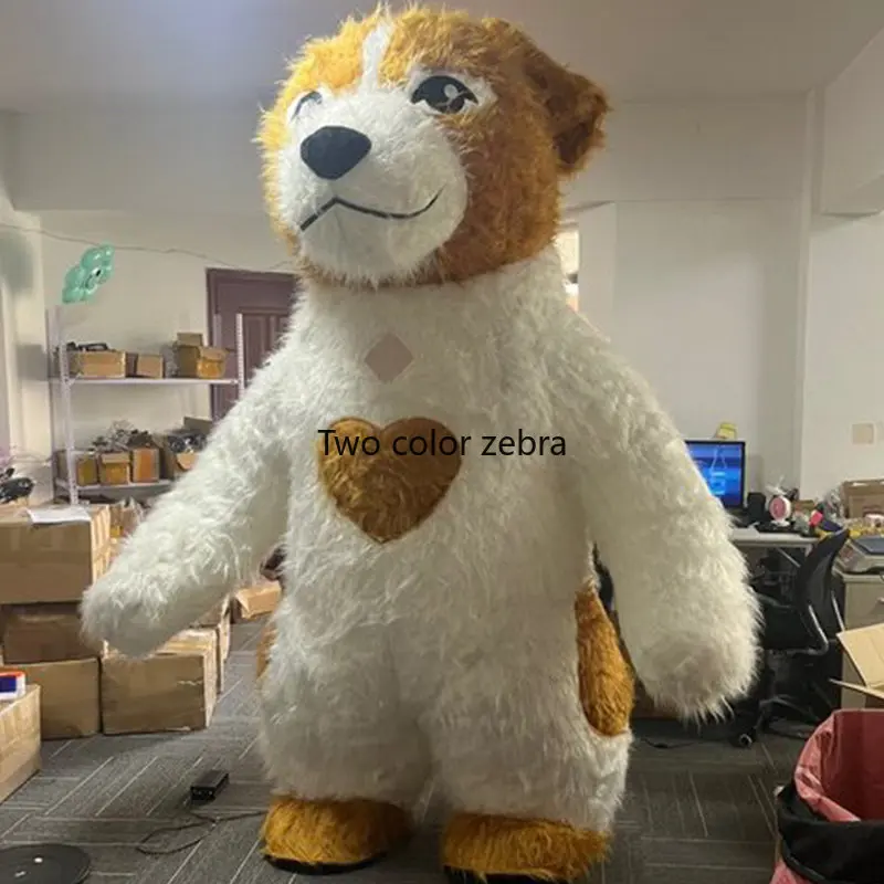inflatable Mascot Dog Cosplay White Yellow Inflated Dog Costume Cute Blow Up Dog Toys for Dog Halloween Plush Furry Mascot anim