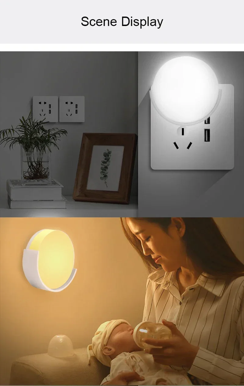 Description Picture 2 of itemLED Night Light Control Sensing Lamp EU Plug Night Light For Home Baby Children Living Room Bedroom Corridor Bathroom Night Lamp