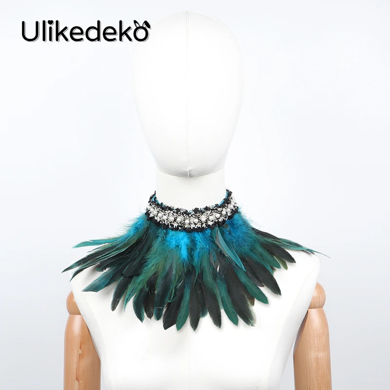 Fake Collar Choker Necklace Detachable Collar Shawl Gothic Feather Choker Collar Punk Cape Shawl Rave Party Halloween Witch Cosplay Feather Fake Collar Artificial Pearl Neck Cover