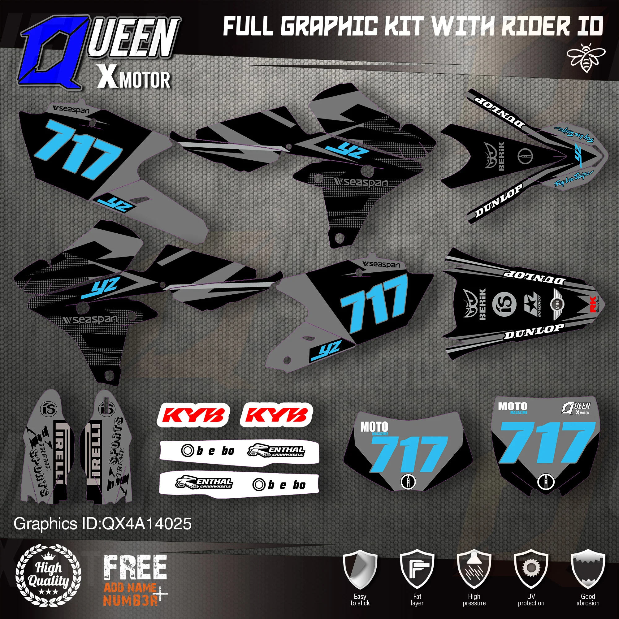 

QUEEN X MOTOR Custom Team Graphics Backgrounds Decals 3M Stickers Kit For YAMAHA 14-18YZ250F 15-18YZ250FX WRF250 14-17YZ450F 025