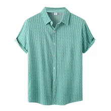  2022 Fashion Summer Men Shirt Casual Striped Print Tee Shirt Hawaii Male Short Sleeve Beach Shirts Streetwear Holiday Cotton Top 
