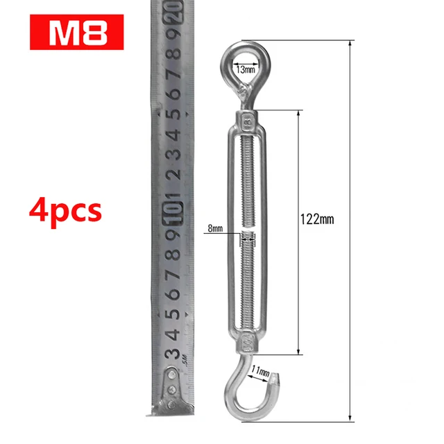 2PCS M8 Premium Stainless Steel Hook & Hook Turnbuckle Black Turnbuckle For W - View #10