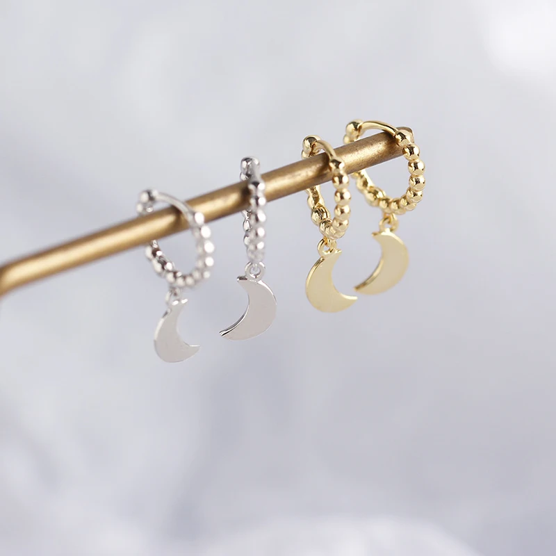 Boucles D'oreilles Créoles Zolkamery En Argent 925 - Pendentif Lune Et étoile - Zirconium - Boîte Cadeau