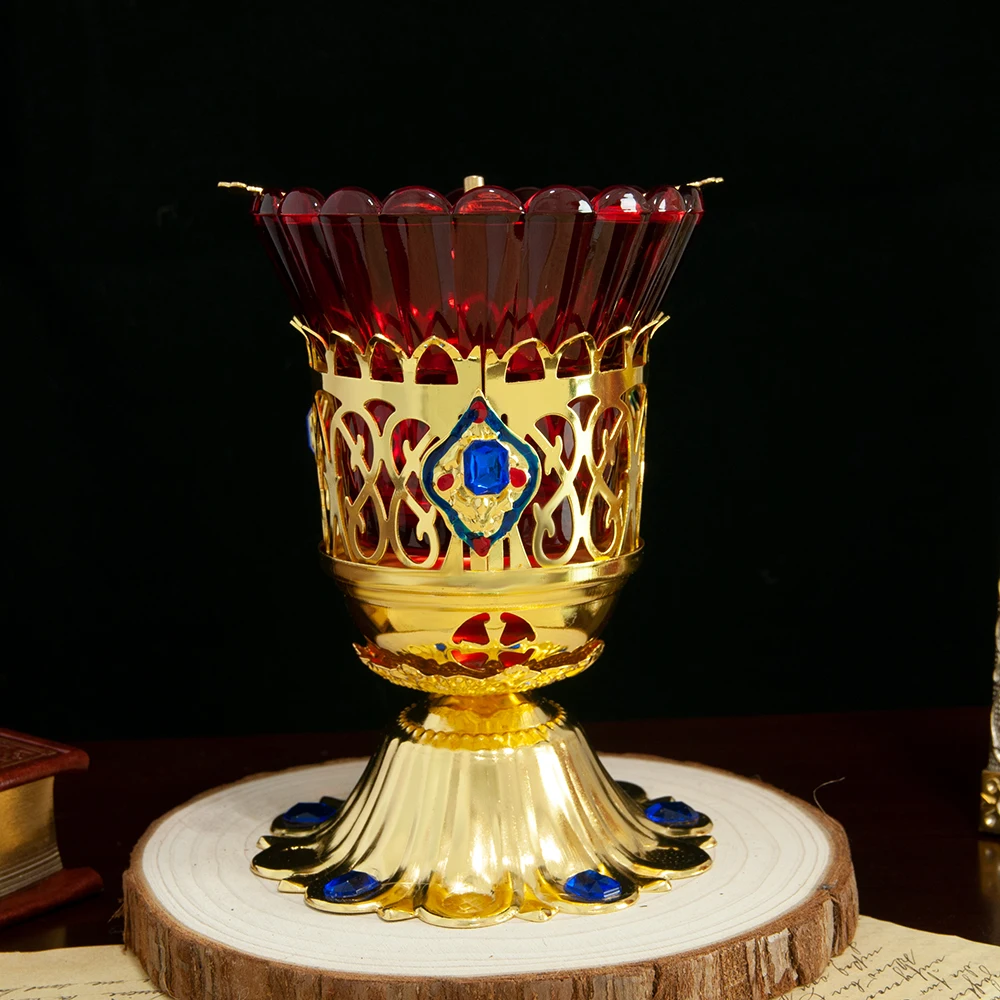 Orthodox Church Candle Holder Gold Plated Single Candlestick with Colored Enamel Religion Church Home Table Easter Decor