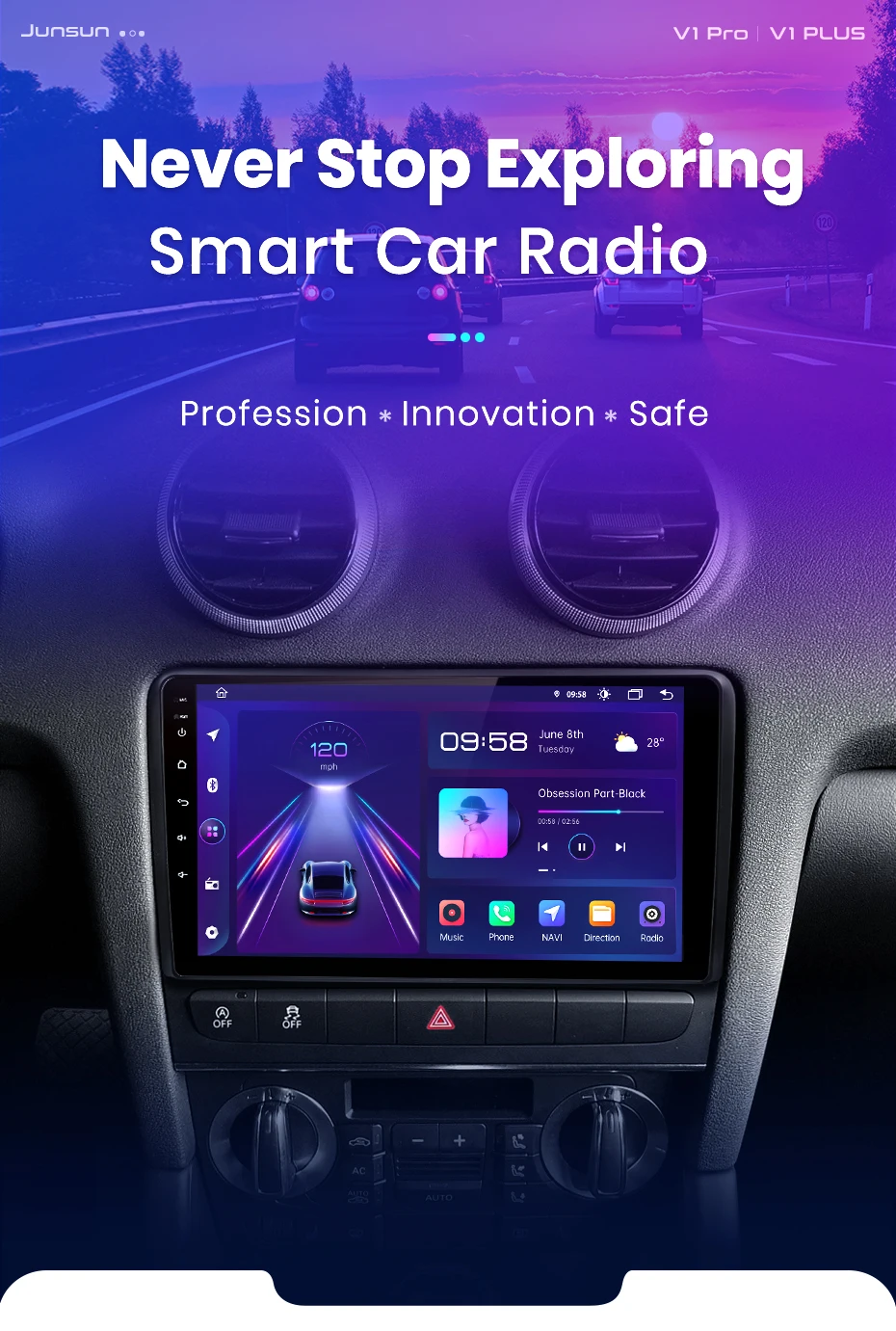Junsun AI Wireless CarPlay für Apple Android Auto Autoradio für Audi A3 2003 2004 2005 2006 2007-2013 Intelligente Systeme FM – Detail 1