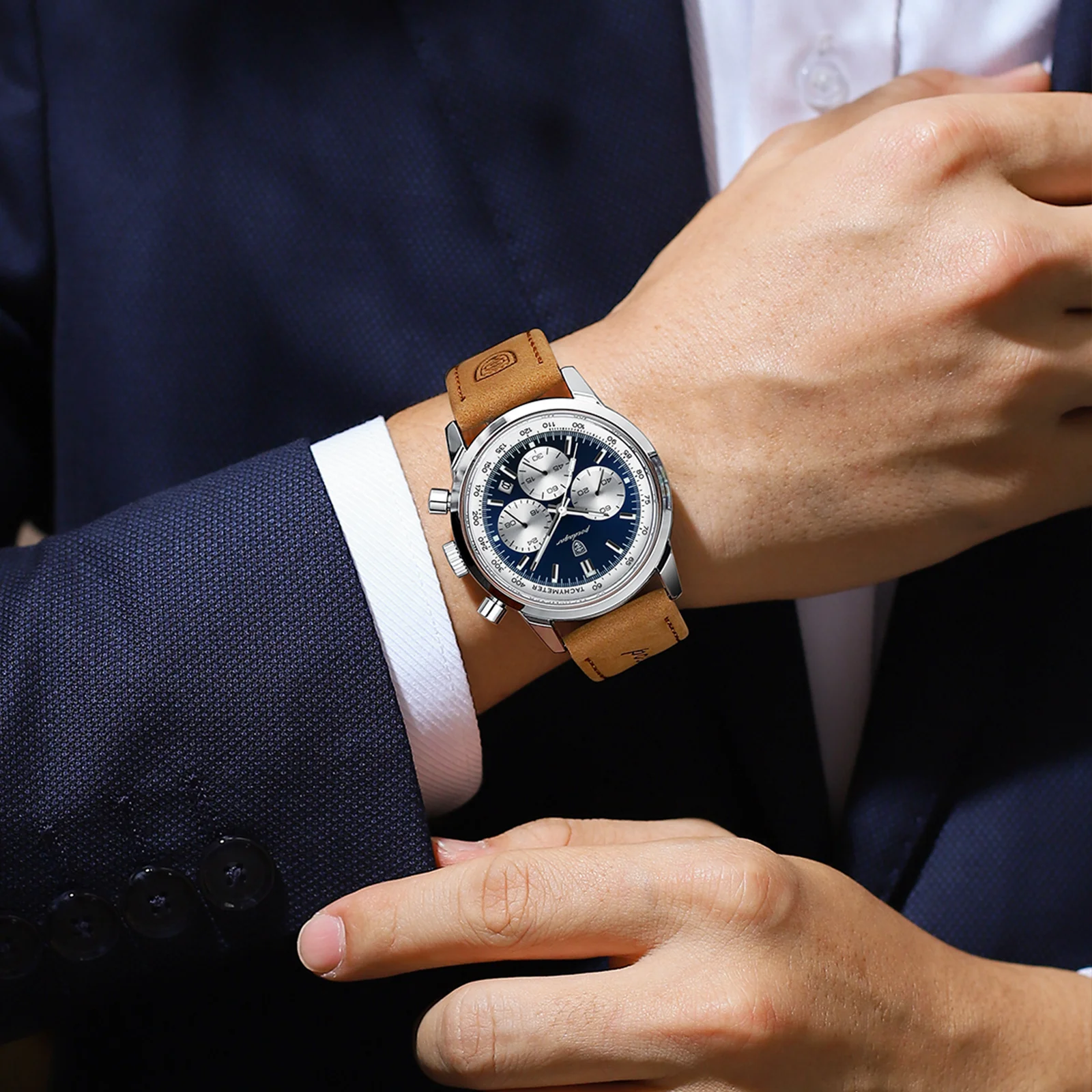 POEDAGAR High Quality Luxury Men Watch Military Waterproof Luminous Chronograph Date Man Wristwatch Leather Quartz Men's Watches 5