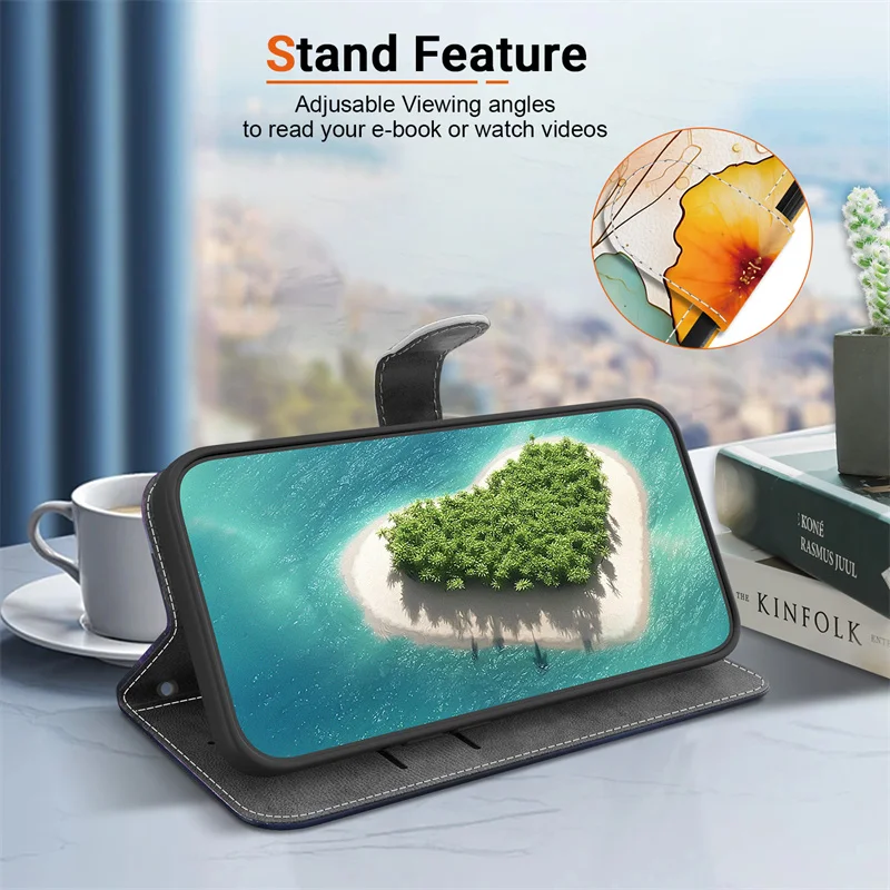 Retro Flower Wallet Stand Back Cover Case with Strap