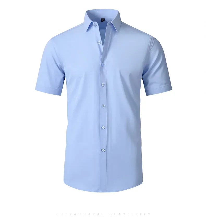 Hot-selling all-round elastic non-ironing plain men's short-sleeved shirts elastic business casual men's shirts can be wholesale 4