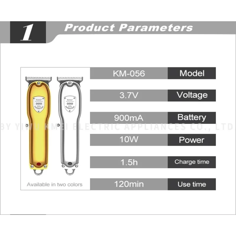 Usb Charging Cordless Hair Cutter Kemei KM-056 10w Powerful Motor Barber Hair Clipper For Men Beard Trimmer 3