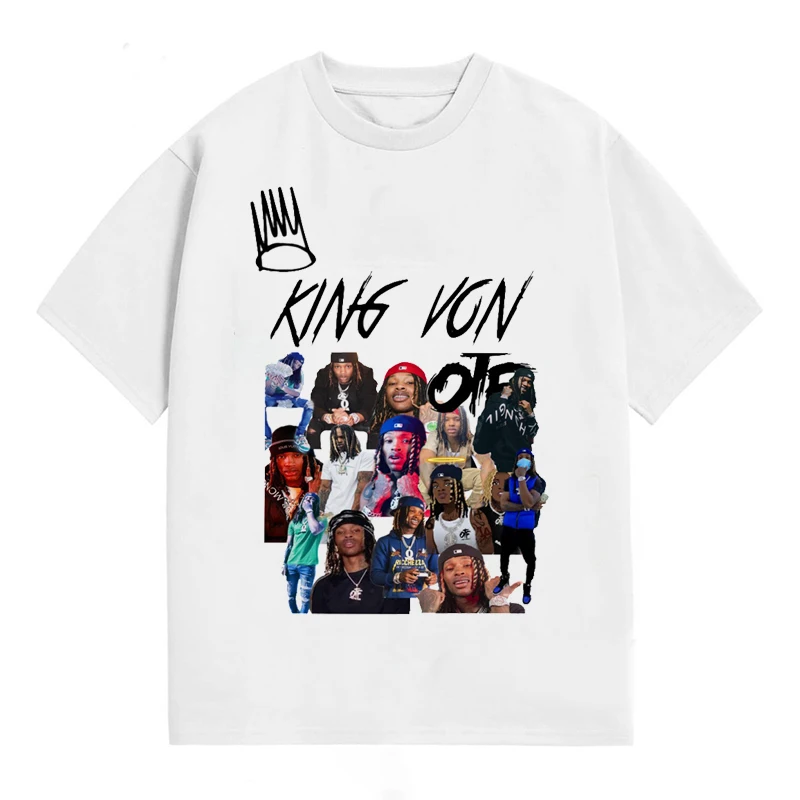 

2024 New Men's Knitwear Rapper K-King Von Rip Pattern T-shirt Unisex Cotton Retro Black T-shirt Casual 80 90S Hip Hop Street T-s