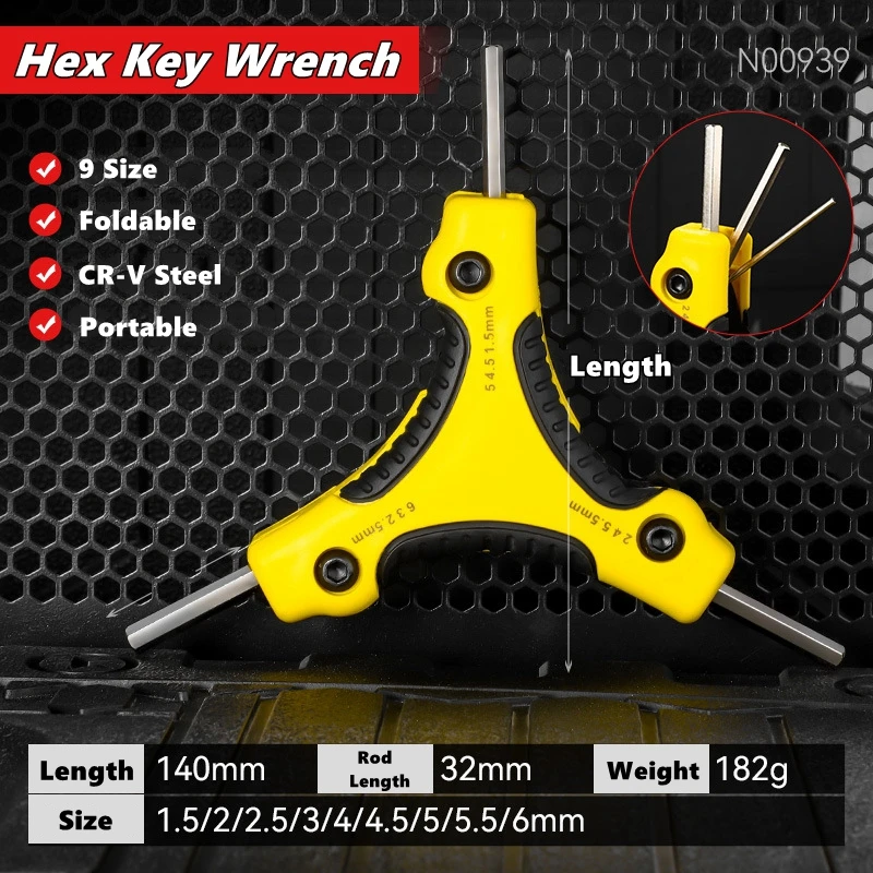 Compact 9-in-1 Folding Hex Key Set with Ergonomic Handle