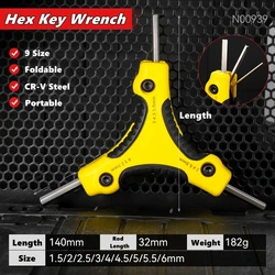 Compact 9 - in - 1 Folding Hex Key Set with Ergonomic Handle (YELLOW)