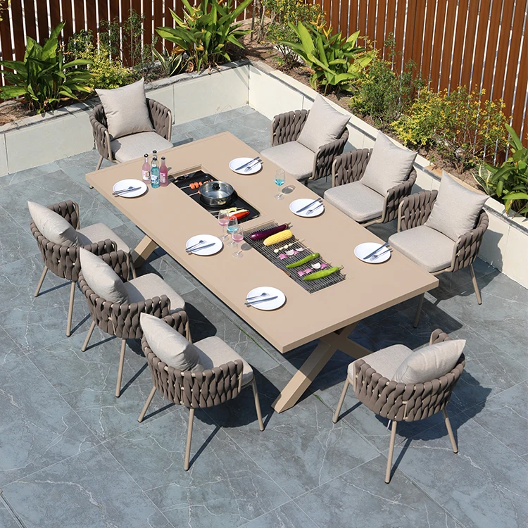 

Modern Leisure Electric Barbecue Garden Outdoor Furniture Nordic Cast Aluminum Large Grill Plastic Wood Dining Tables And Chairs