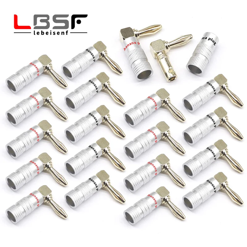 Conector Banana de Ângulo Reto para Vídeo Plug para Alto-falante Adaptador de Cobre Banhado a Ouro 24k mm 20 Pcs 10pairs