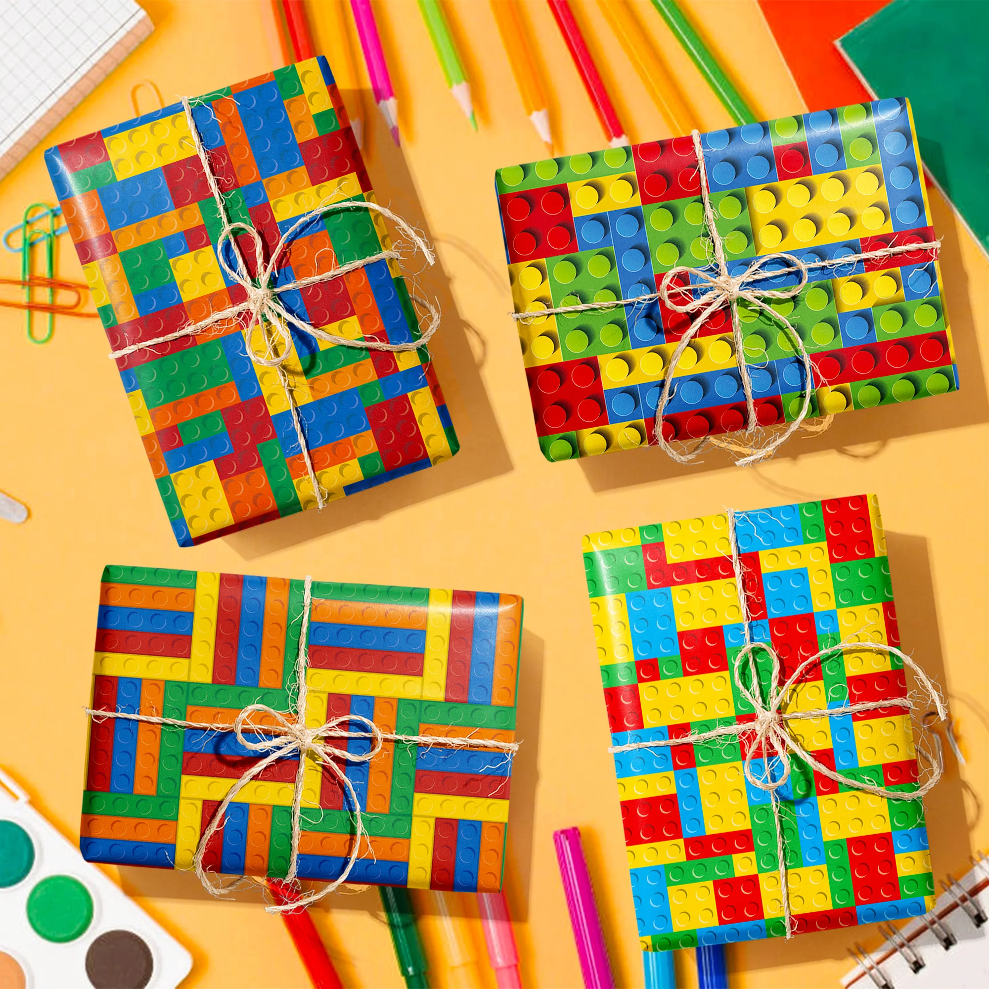 4/12 Stück Baustein-Geschenkpapier für Geburtstagsdekoration, Festparty, Geschenkdekorationspapier für Partyzubehör – Detail 12