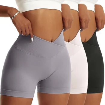 3 Pieces Women Solid Peach Hip Sports Pants High Elastic Breathable Running Biker High Waist Yoga Scrunch Butt Shorts for Women 2