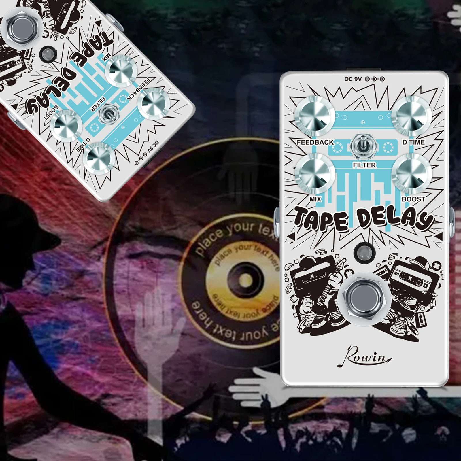 RowinTapeDelayGuitarEffectPedalwithReverbBoostEffectPedal