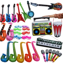 Inflatable Rock Star Toy Balloons Set Inflatable Guitar Piano Party Props for Concert Theme 80s Party Ballon Decorations Favors