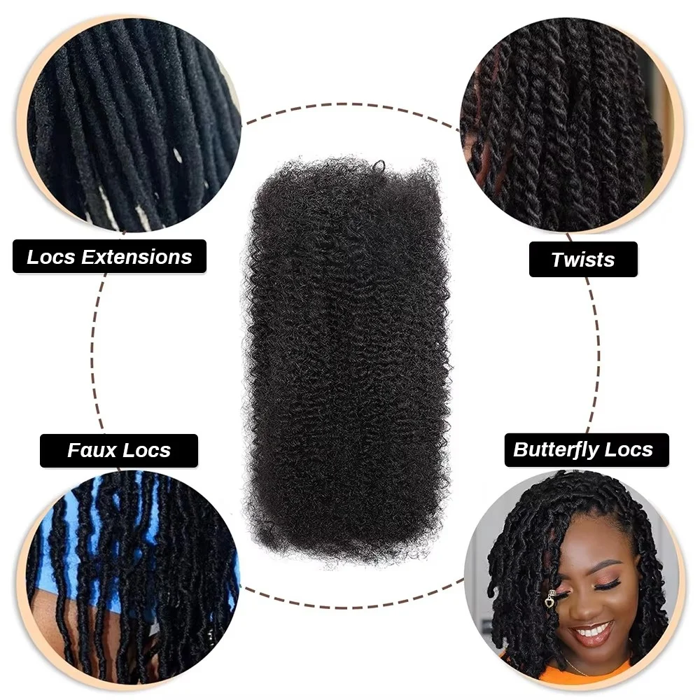 Afro Kinkys Bulk Human Hair for Dreadlock Extensions Loc Repair Braiding Twist Tight Afro Kinky Human Hair for Loc 1Packs 50/30g 4