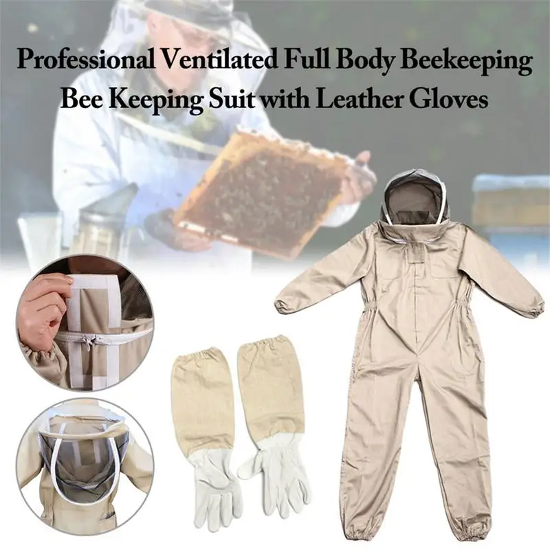 Full Body Beekeeping Professional Ventilated Bee Keeping Suit With Leather Glove Beeproof Protective Clothing Farm Safety Outfit