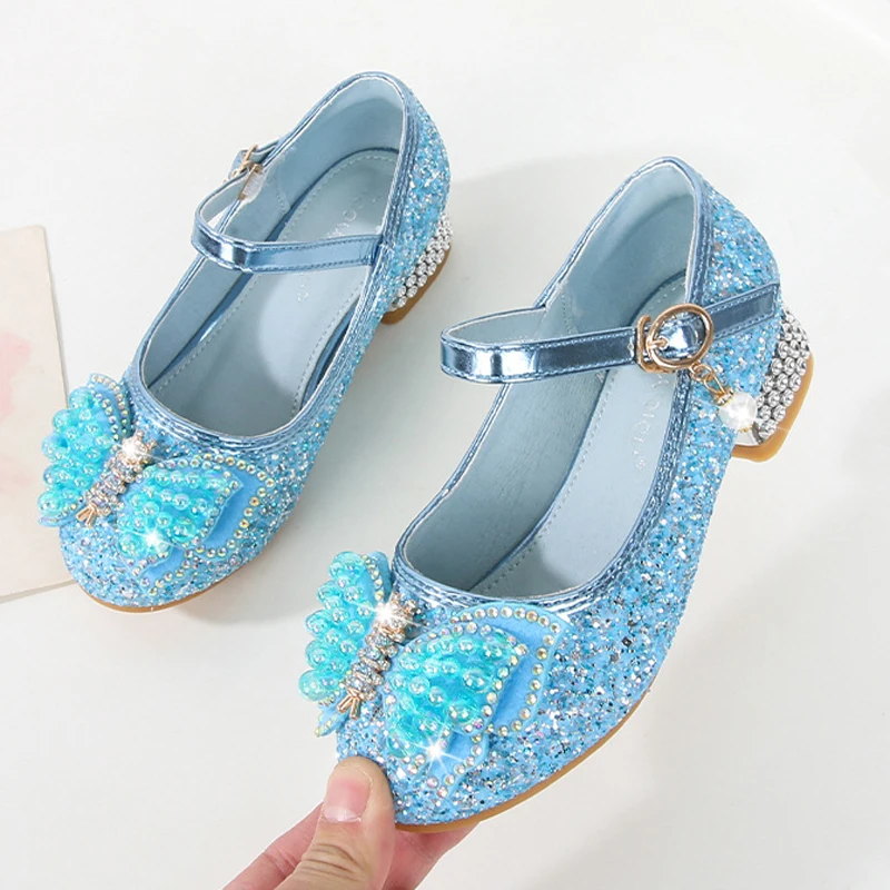 Shiny Butterfly Princess Elsa Shoes for Girls Halloween High Heels Shoes Christmas Cosplay Masquerade Birthday Party Sandals 5