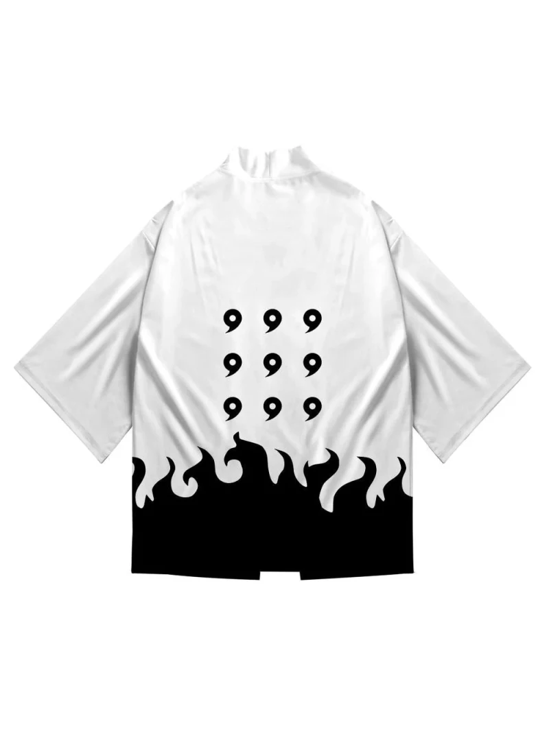 Japanese Anime Ninja Role Play Men Women Red Cloud Print Kimono Cardigan Summer Beach Japanese Traditional Costume Haori Cloak