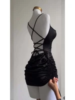 Sexy Satin Lace Up Bodycon Mini Dress Women Sleeveless Backless Party Club Dresses Streetwear Elegant Evening Clothes Black Robe - Image 5