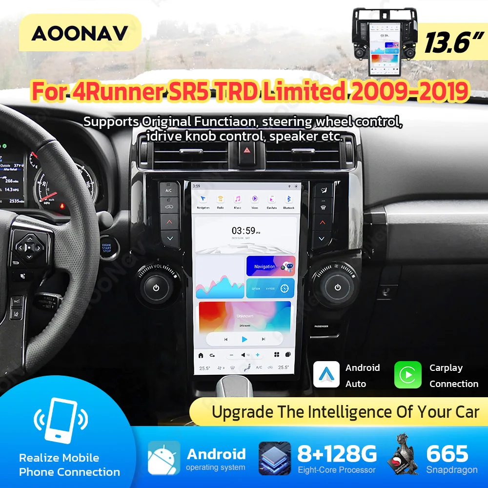 

13.6"Android Screen Display For Toyota 4Runner SR5 TRD 2009-2019 Car Radio GPS Multimedia Head Unit Auto Wireless Carplay