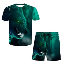 

Summer Men's Set 3D Animal Printed T-shirt Fashion Trend Exquisite Pattern Clothes O-Neck Plus Size Casual Short Sleeve Shorts