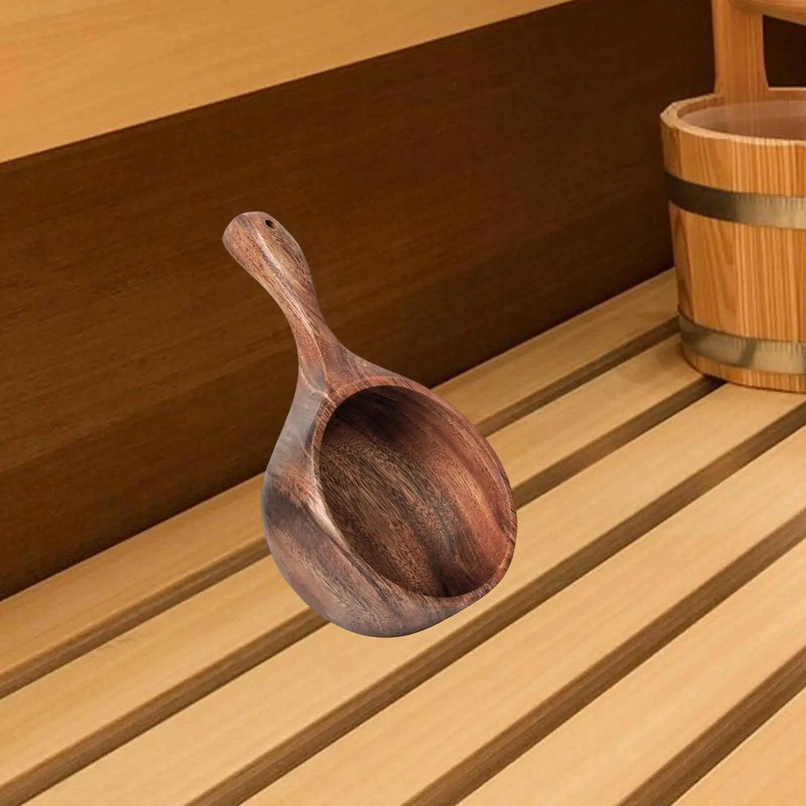 나무 사우나 물주걱 목욕 물 국자 SPA 스푼 물받이 (가정용 사우나실/주방용)
