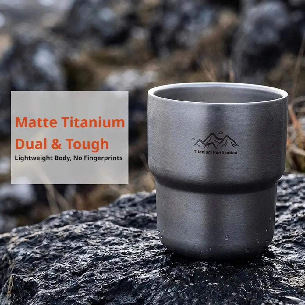 250ml 순수 티타늄 이중벽 캠핑 컵 야외 피크닉 여행을 위한 경량 단열 커피 머그잔