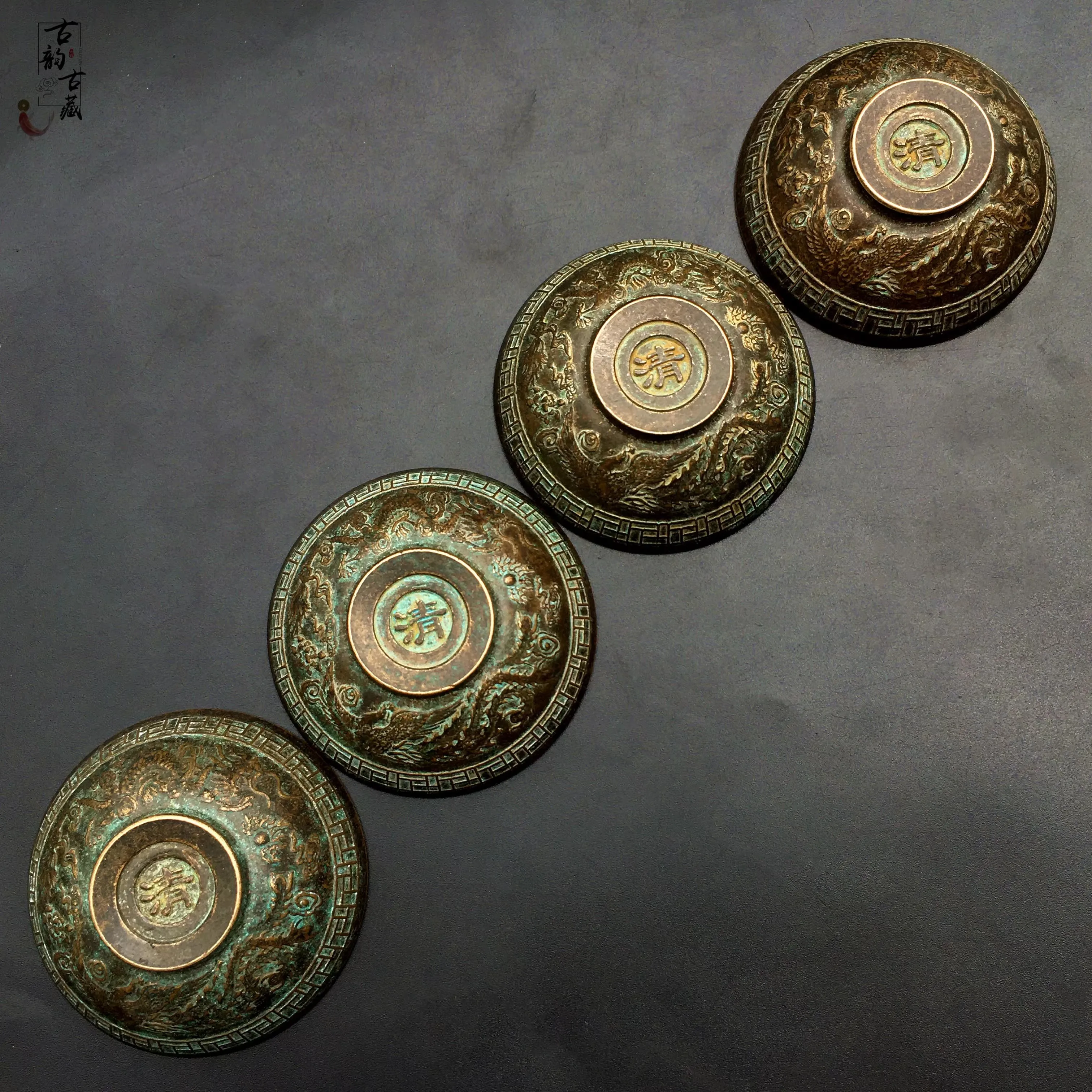 Antique Collection Of Qing Dynasty Dragon And Phoenix Auspicious Bronze Bowl Ornaments 2