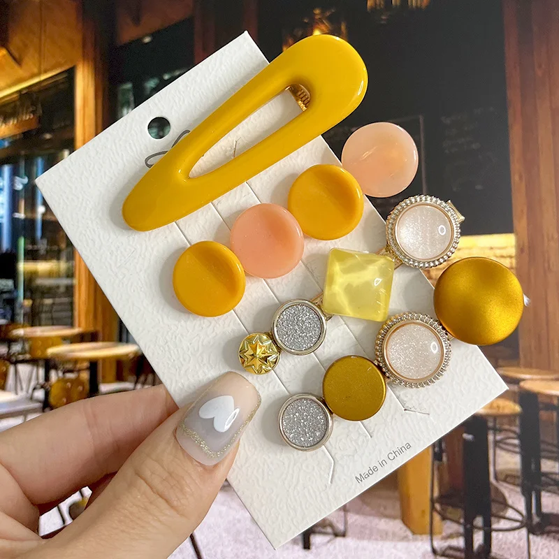1 Set Mode Perle Acryl Haars pangen für Frauen Mädchen geometrische Haars pangen Haarnadeln Haargriffe Kopf bedeckung Haarschmuck – Detail 9