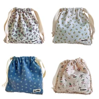 Cotton Fabric Floral Drawstring Storage Bag Travel Portable Storage Bags Dustproof Packaging Storage Pouch Ins Pastoral Style 1
