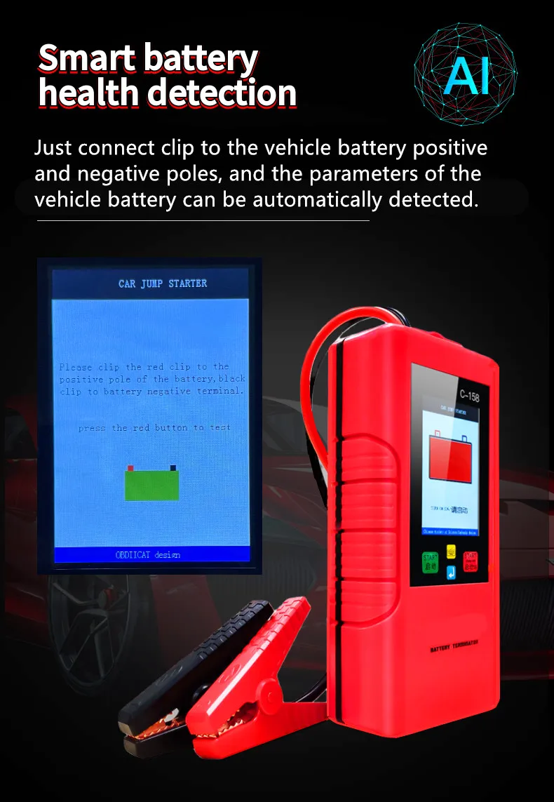 Car Jump Starter Jump Starter Car Battery Charger Portable Battery Charger OBDIICAT C158 12V Car Jump Starter Power Bank Portable Car Battery Charger Cars Booster Battery Starting Device